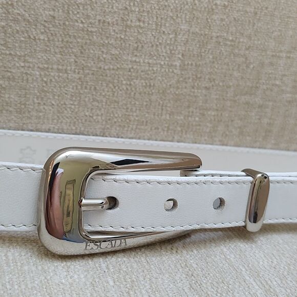 Escada White Leather Belt Silver Buckle Loop & Links - Picture 11 of 12